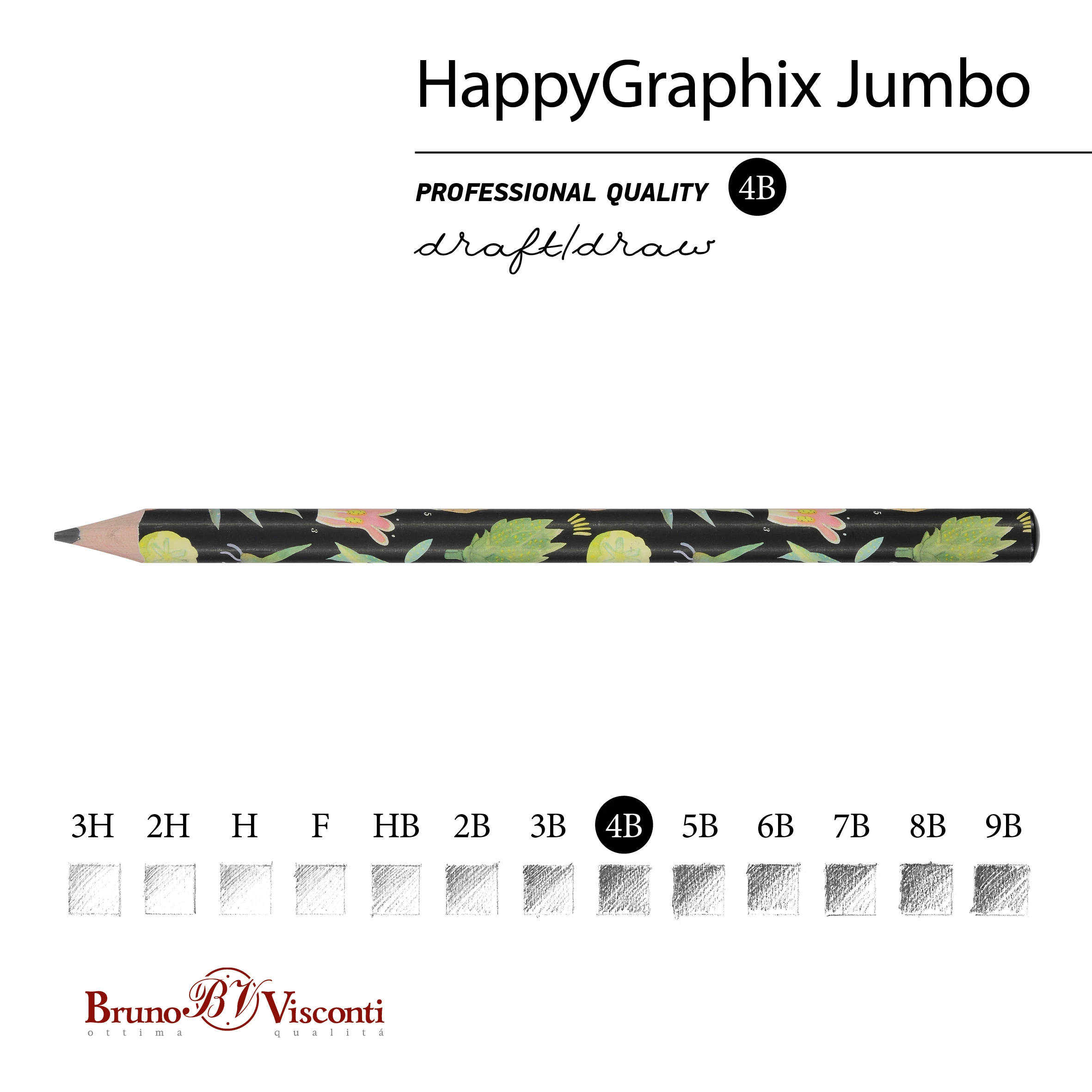 КАРАНДАШ ЧЕРНОГРАФИТОВЫЙ "HappyGraphix Jumbo. Ботаника" 4В, 3.5 MM КАРАНДАШ ЧЕРНОГРАФИТОВЫЙ "HappyGraphix Jumbo. Ботаника" 4В, 3.5 MM