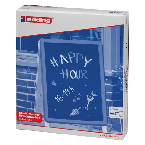 Маркер меловой EDDING "4090", 4-15 мм, БЕЛЫЙ, влагостираемый, для