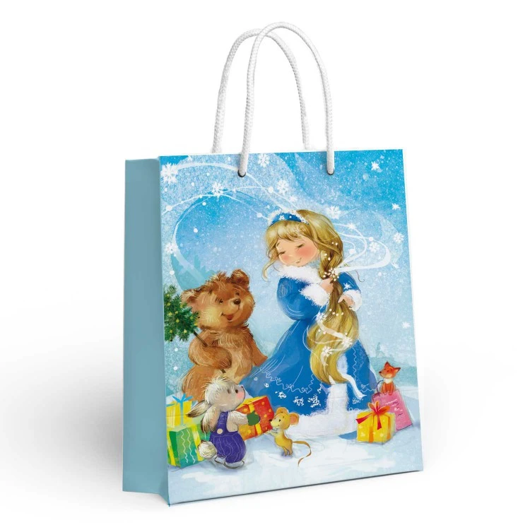 Пакет подарочный "Мишка и Снегурочка", 250*350*100 мм.