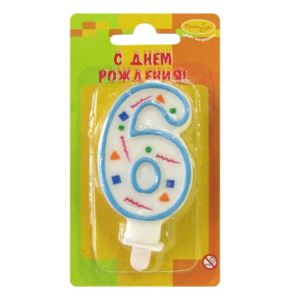 Свеча Цифра 6 Голубое Конфетти 7см