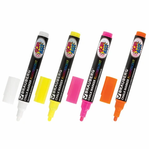 Маркеры меловые BRAUBERG "POP-ART", НАБОР 4 шт., сухостираемые, для Маркеры меловые BRAUBERG "POP-ART", НАБОР 4 шт., сухостираемые, для