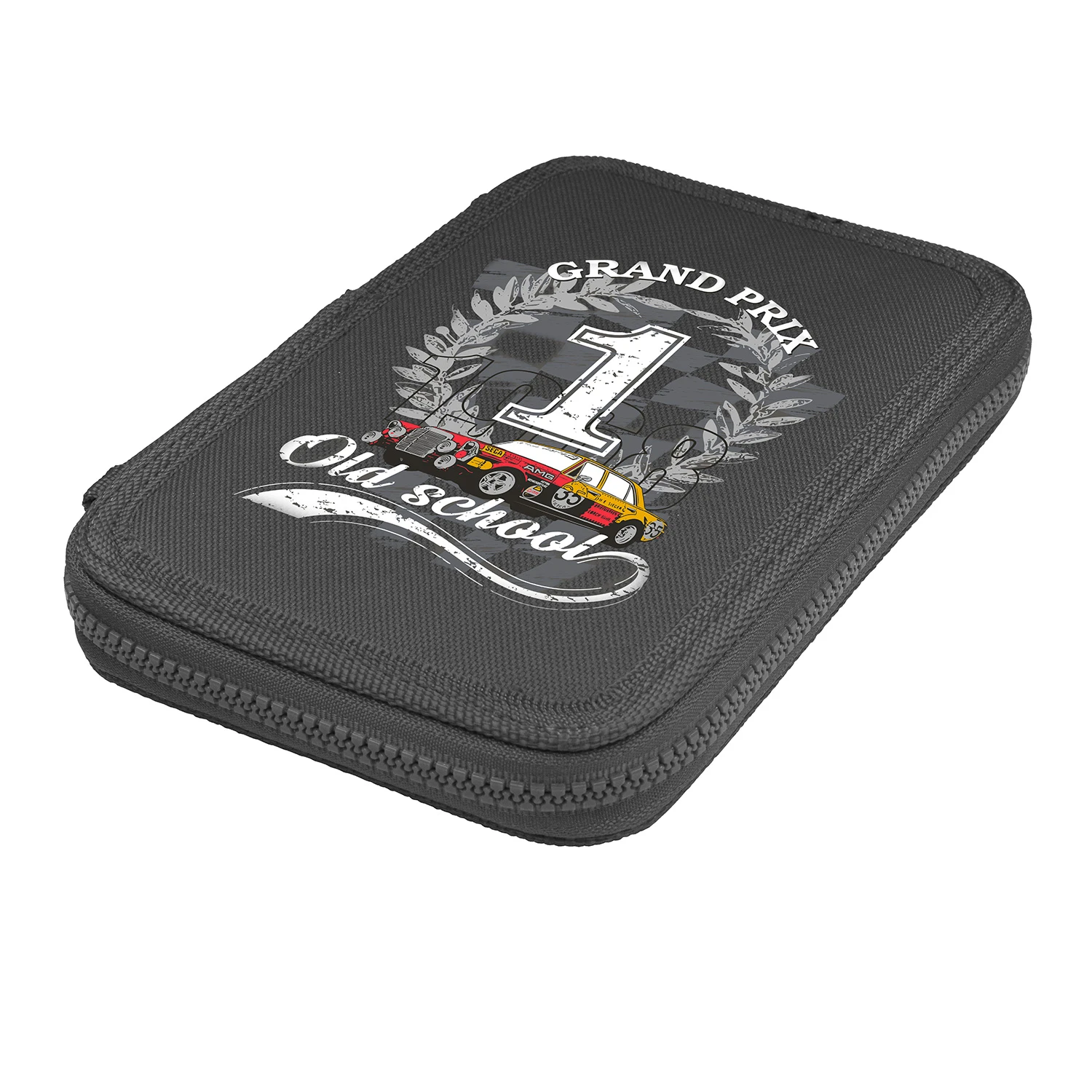 ПЕНАЛ НА МОЛНИИ ТЕМНО-СЕРЫЙ "GRAND PRIX", ОДНО ОТДЕЛЕНИЕ, 200 х 130ММ