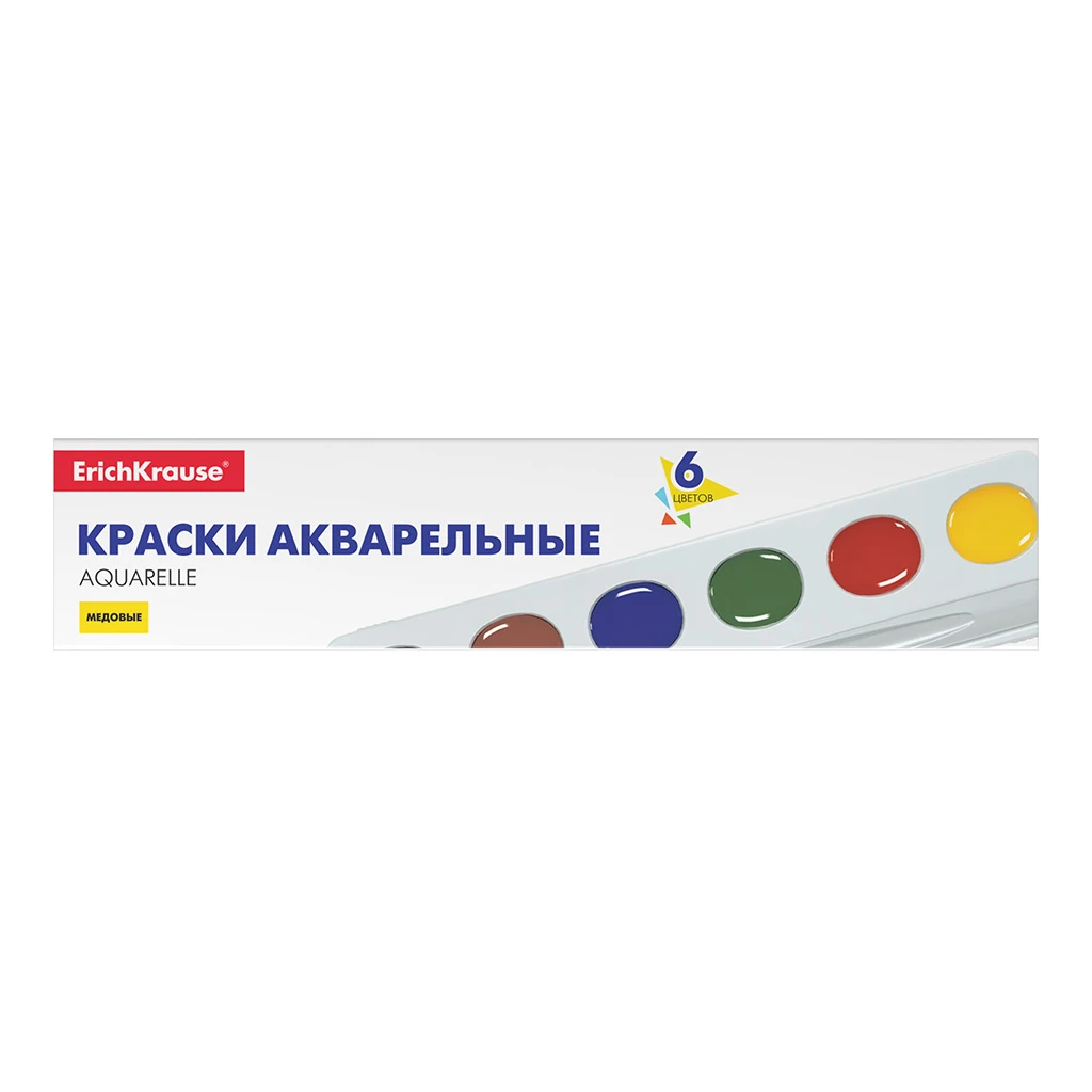 Краски акварельные Erich Krause Basic медовые 6 цветов (в картон.пенале)