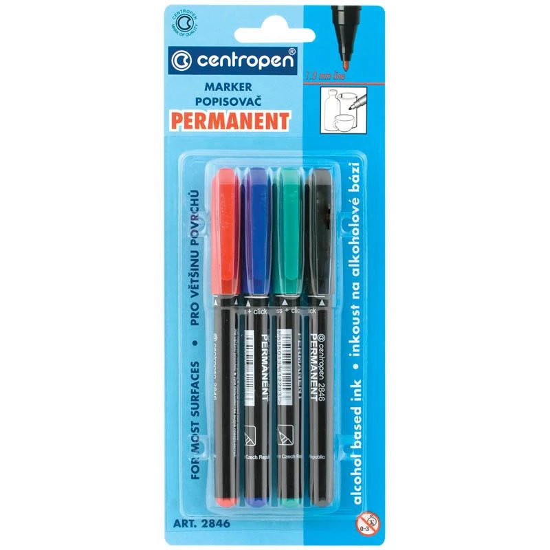 Набор перманентных маркеров "2846" 4цв., пулевидный, 1мм, блистер: