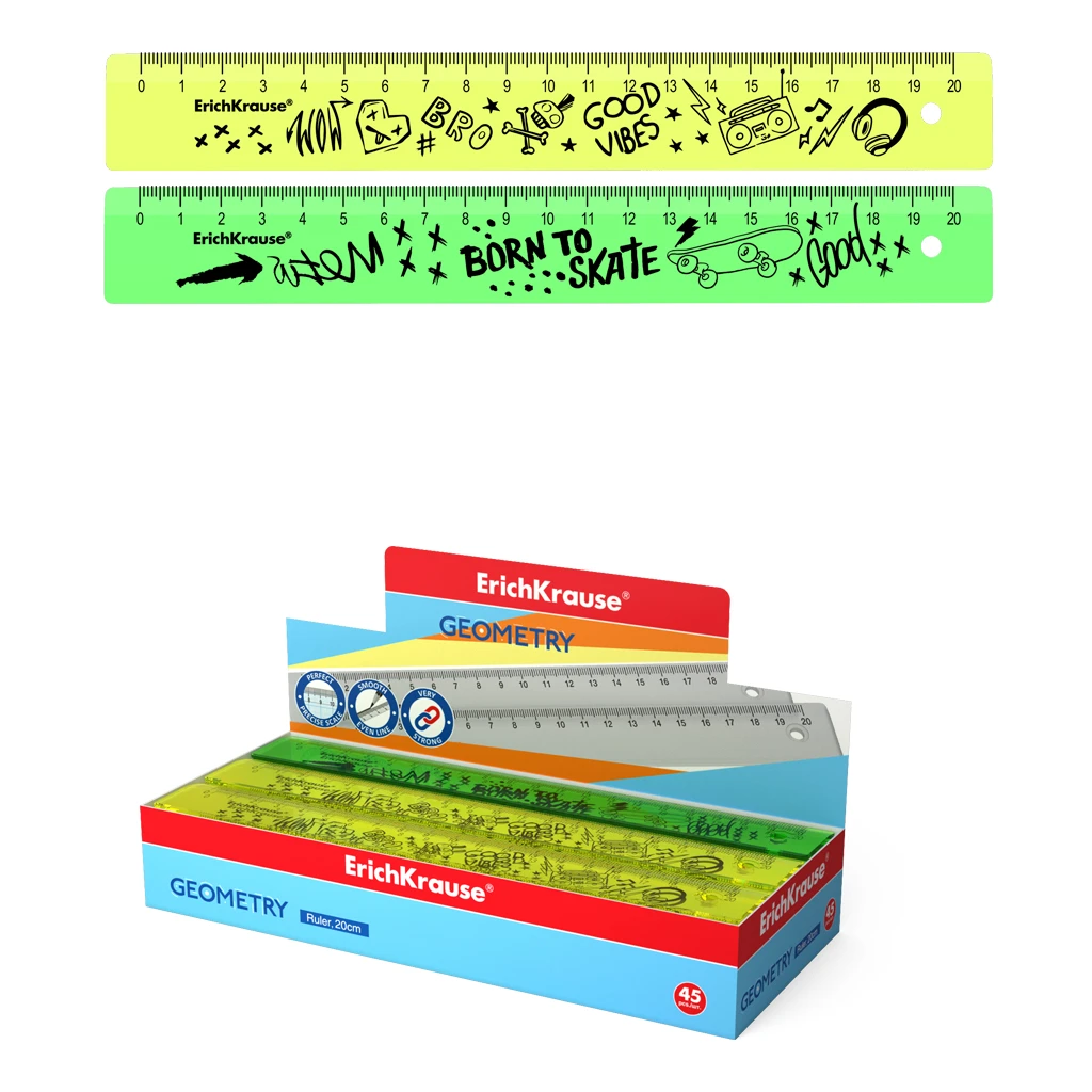 Линейка пластиковая ErichKrause® Scooter Master, 20см, ассорти из 2 цветов, в