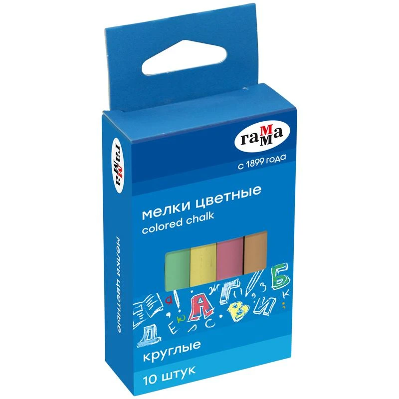 Мелки цветные Гамма, 10шт., мягкие, круглые, картонная коробка, европодвес.