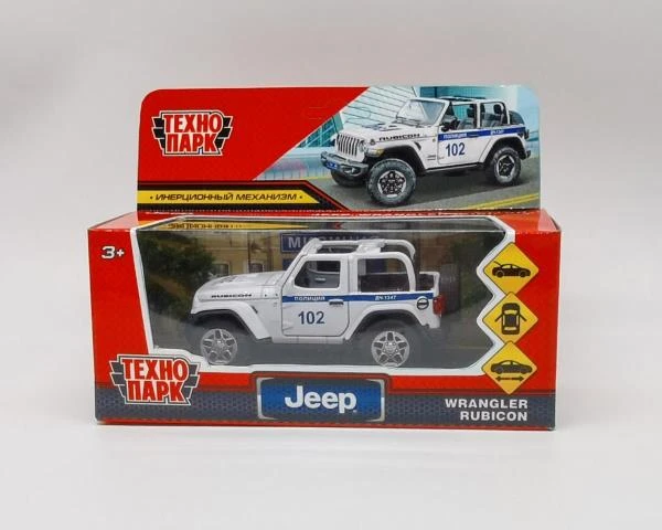 Машина металл JEEP WRANGLER RUBICON ПОЛИЦИЯ 11 см, двери, багаж, инерц,