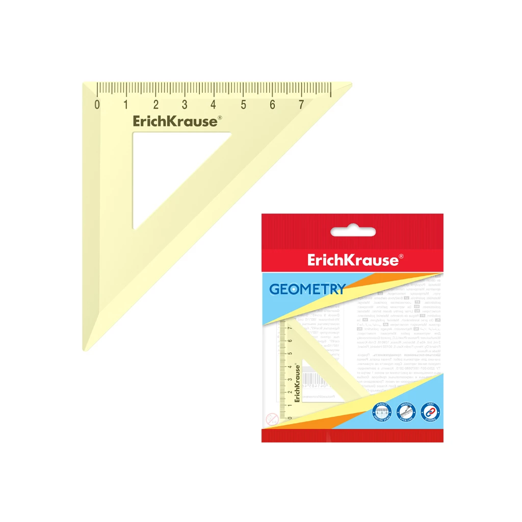 Угольник пластиковый Erich Krause® Pastel, 45°/7см, желтый, во флоупаке