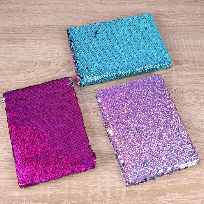 Блокнот 12,5*18см 80л в клетку с реверсивными пайетками голография цвет ассорти