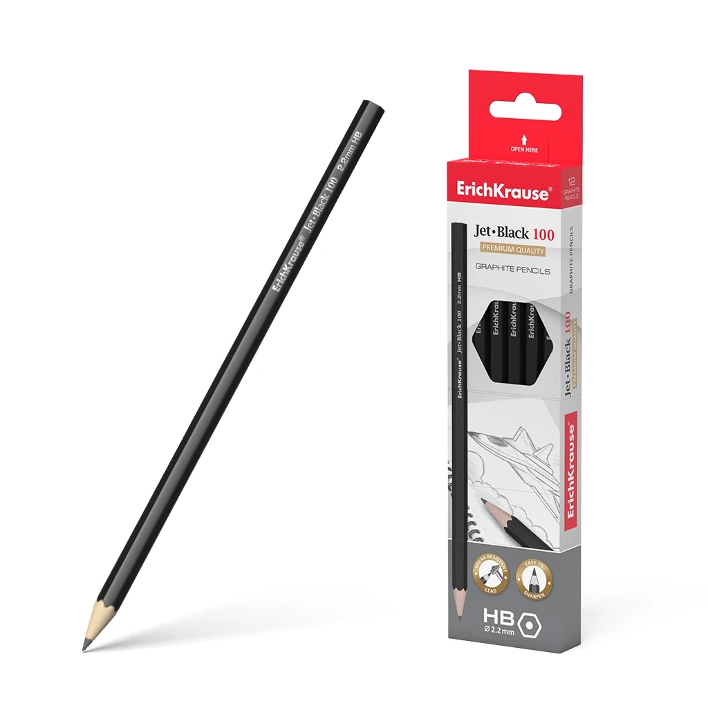 Чернографитный шестигранный карандаш Erich Krause Jet Black 100 HB (в коробке по Чернографитный шестигранный карандаш Erich Krause Jet Black 100 HB (в коробке по