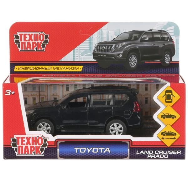 Машина металл TOYOTA PRADO, 12 см, откр дв, багажник, инерция, чёрный, коробка.