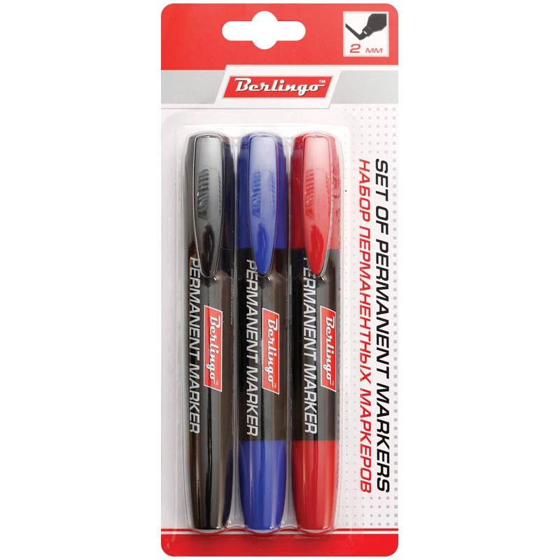 Набор перманентных маркеров 3цв., пулевидный, 2мм, европодвес: BMc_32409 штр.: 