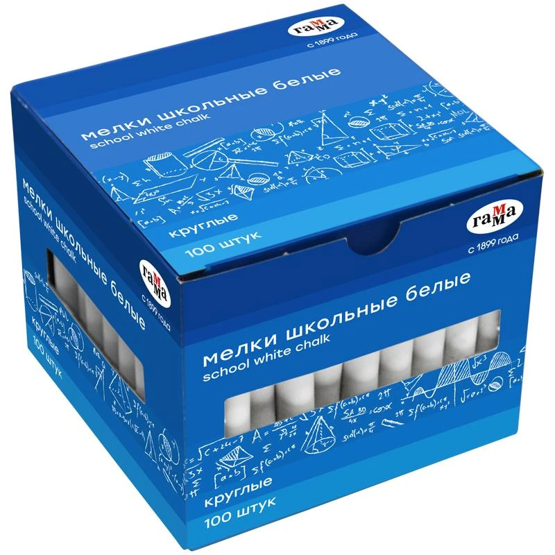 Мелки белые Гамма, 100шт., мягкие, круглые, картонная коробка Мелки белые Гамма, 100шт., мягкие, круглые, картонная коробка