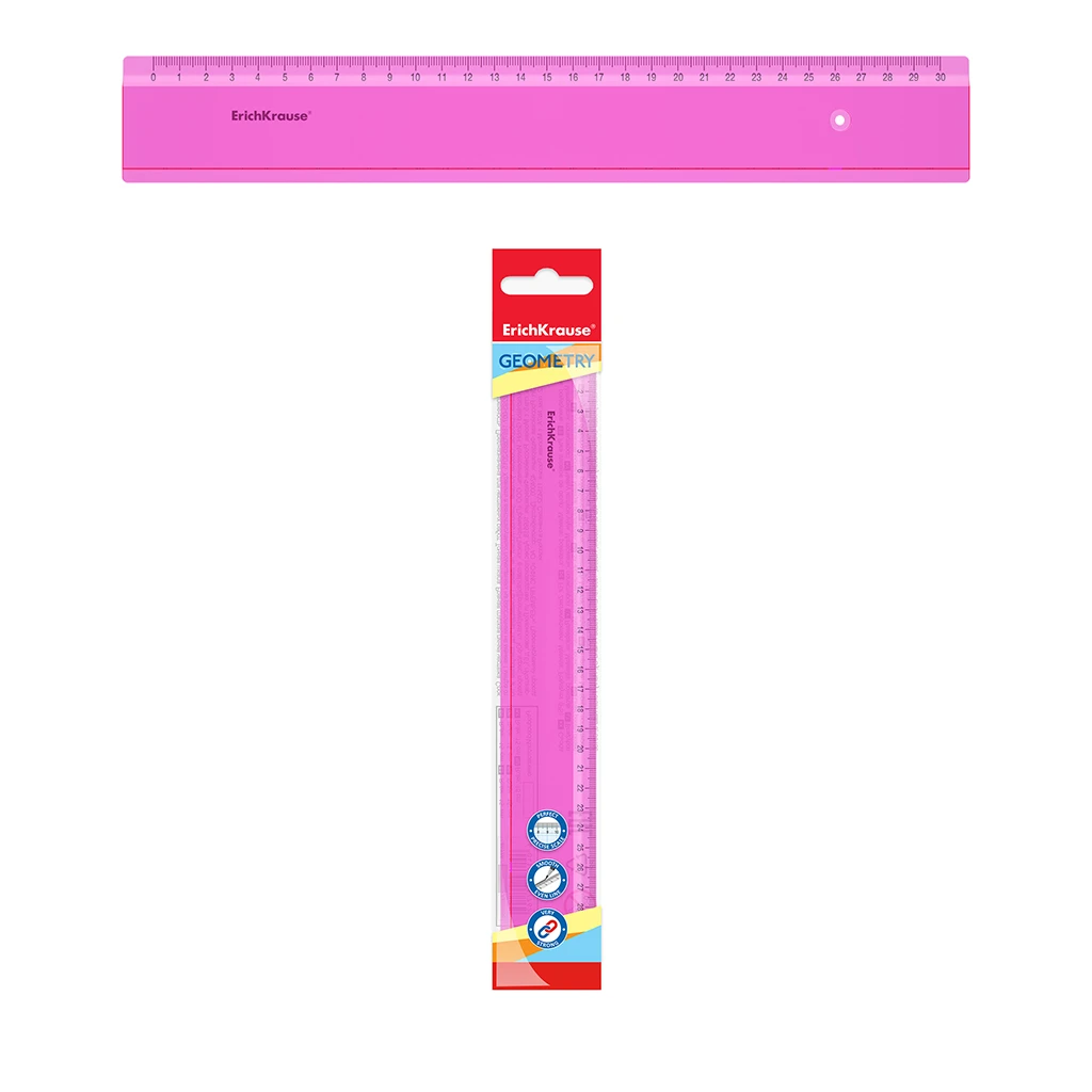 Линейка пластиковая Erich Krause Neon, 30см, розовый, в флоупаке Линейка пластиковая Erich Krause Neon, 30см, розовый, в флоупаке
