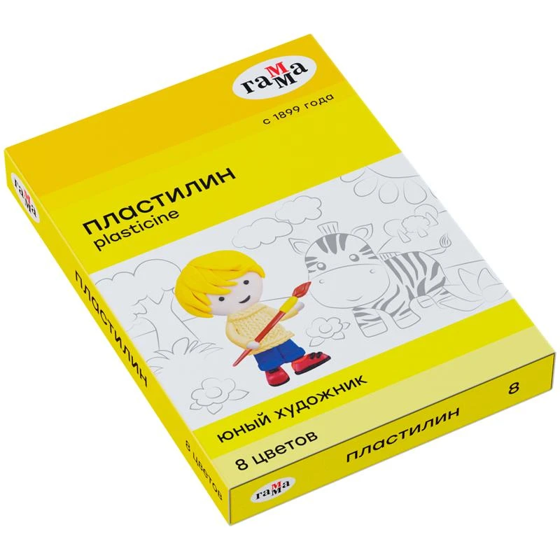Пластилин Гамма "Юный художник NEW", 08 цветов, со стеком, картон Пластилин Гамма "Юный художник NEW", 08 цветов, со стеком, картон