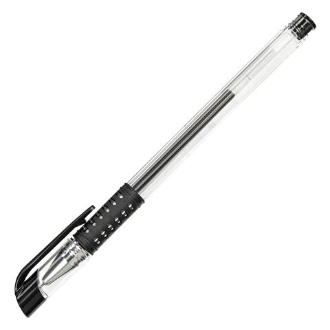 Ручка гелевая с грипом STAFF Basic Needle, ЧЕРНАЯ, игольчатый узел 0,5 мм, линия