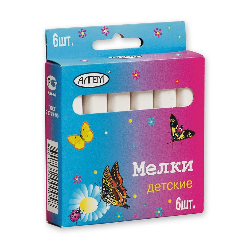 Мел школьный белый 6шт./уп. 12гр. ср.тверд. Алгем Россия штр.  4601262000058