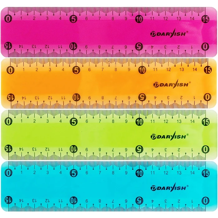 Линейка 15см мягкий пластик, прозрачная ассорти "Darvish"