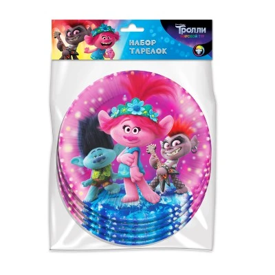 Trolls. Набор бумажных тарелок-3, 6 шт d=180 мм Trolls. Набор бумажных тарелок-3, 6 шт d=180 мм