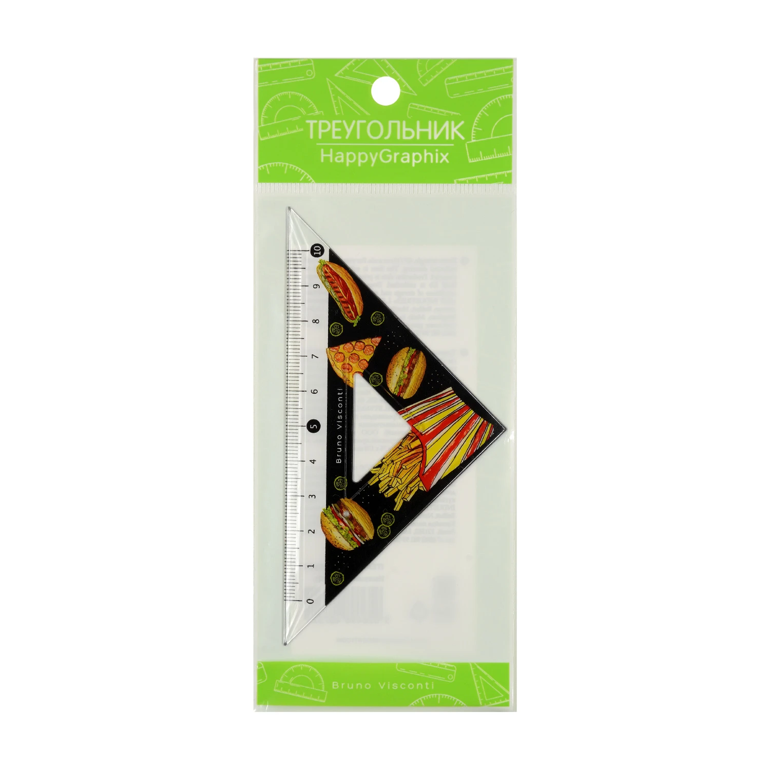 ТРЕУГОЛЬНИК ПЛАСТИКОВЫЙ "HappyGraphix. Гамбургер", 45 градусов, шкала