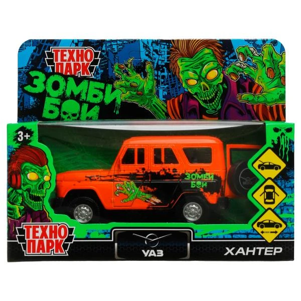 Машина металл УАЗ ХАНТЕР ЗОМБИ 12 см, двери, багаж, инерц, оранжевый, Технопарк