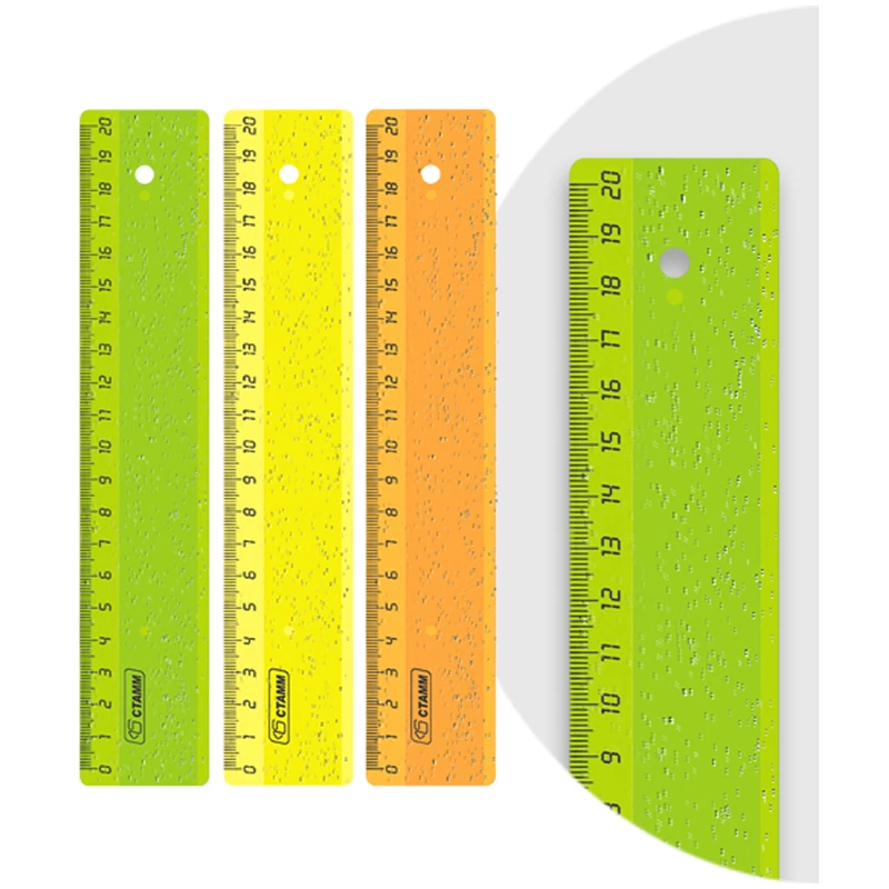 Линейка 20см Стамм "Neon Crystal", широкая, пластиковая, с блестками,