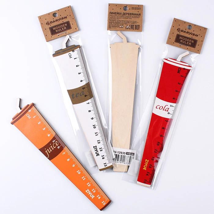Линейка 15см деревянная "Стаканчик" ассорти