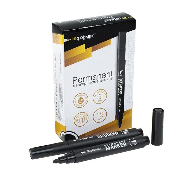 Маркер перманент. inФОРМАТ PERMANENT 2 мм черный круглый: PM01BL штр.:
