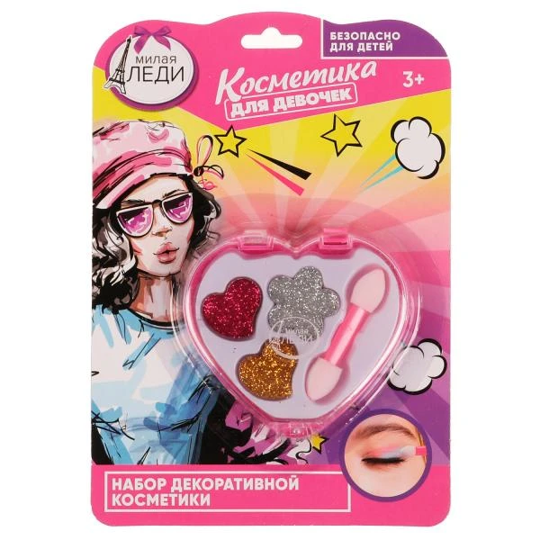 Косметика ДЛЯ ДЕВОЧЕК тени для век с блестками, аппликатор МИЛАЯ ЛЕДИ