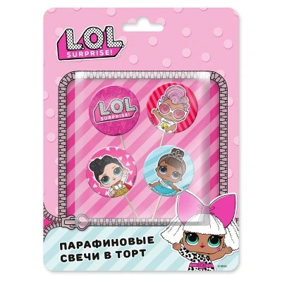 LOL. Парафиновые свечи в торт, 4 шт, в блистере