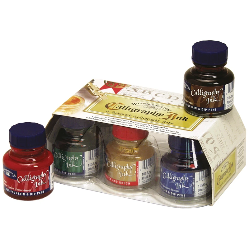 Набор туши художественной Winsor&Newton для каллиграфии, 6цв., 30мл (черный, Набор туши художественной Winsor&Newton для каллиграфии, 6цв., 30мл (черный,