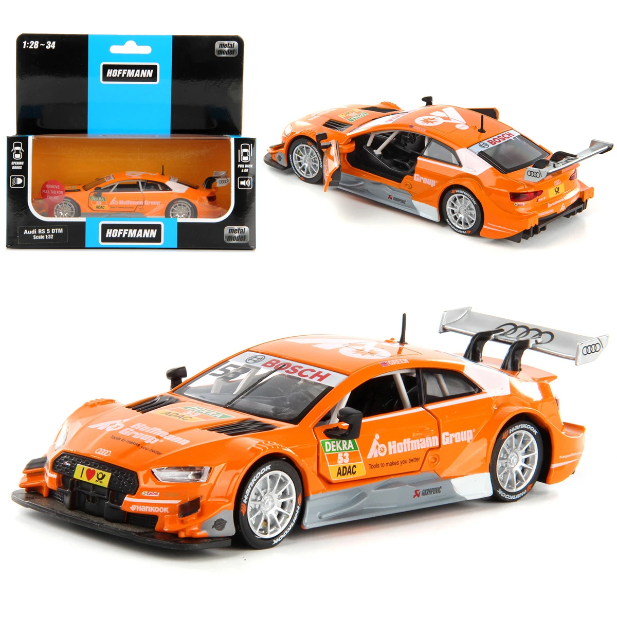Машина металлическая Audi RS 5 DTM 1:32, звук/свет, двери откр., инерция