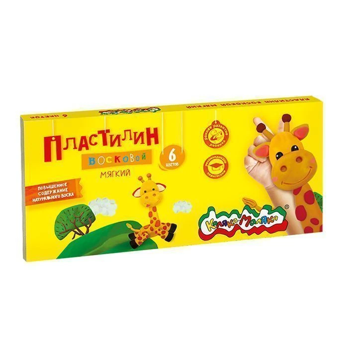 Пластилин восковой Каляка-Маляка 6 цв. 90 г со стеком 3+: ПВКМ06 штр.: