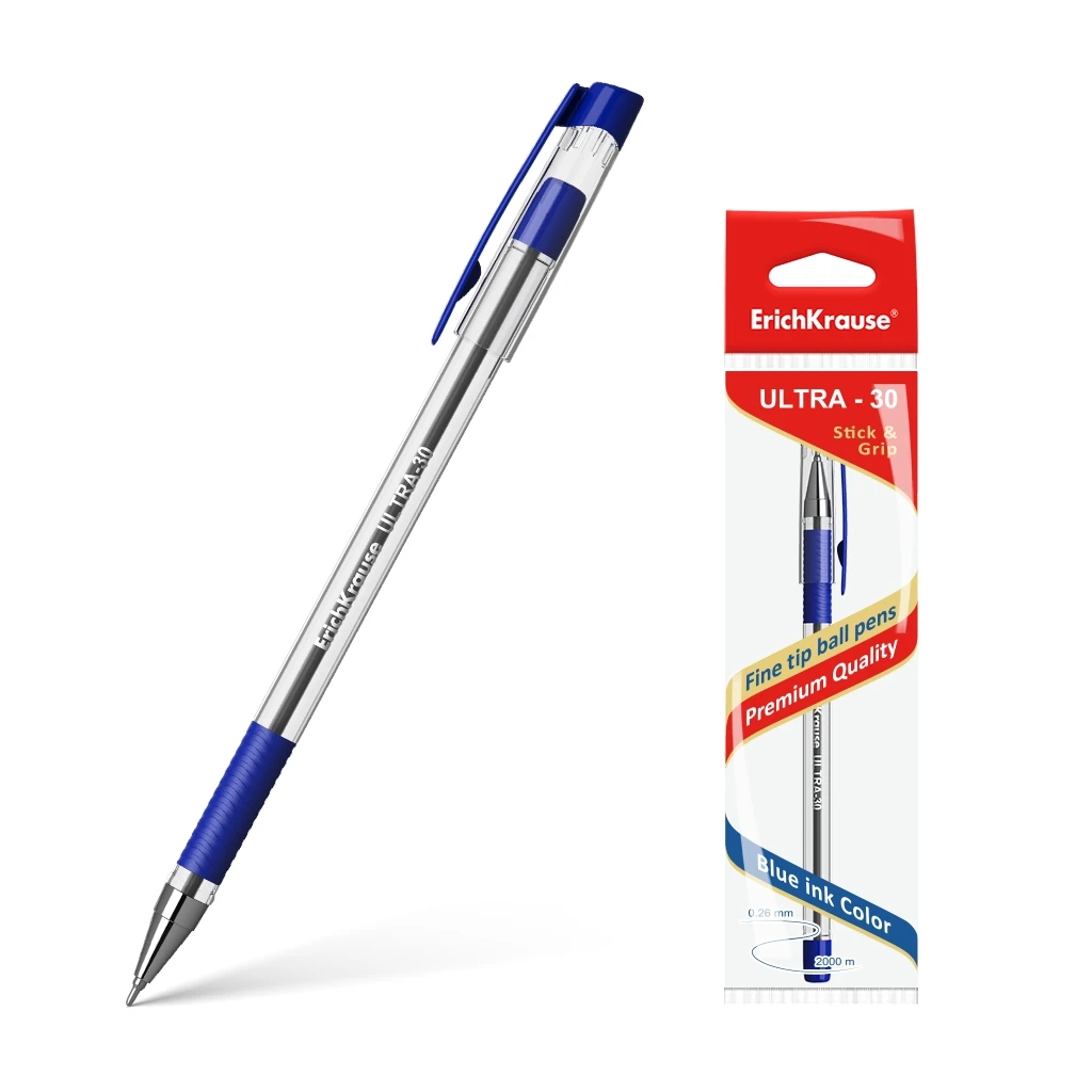 Ручка шариковая ErichKrause® ULTRA-30, цвет чернил синий (в пакете по 1 шт.) Ручка шариковая ErichKrause® ULTRA-30, цвет чернил синий (в пакете по 1 шт.)