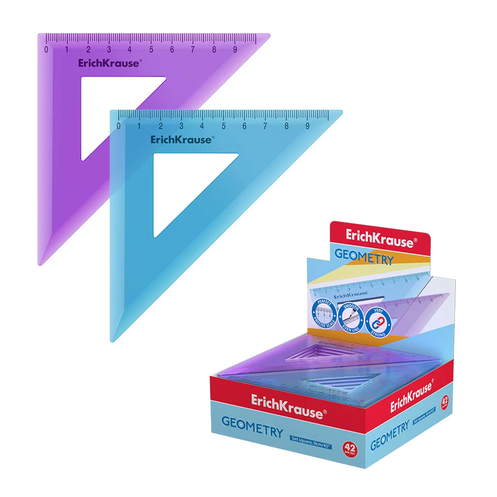 Угольник пластиковый Erich Krause Standard, 9см/45°, ассорти из 2 цветов, в