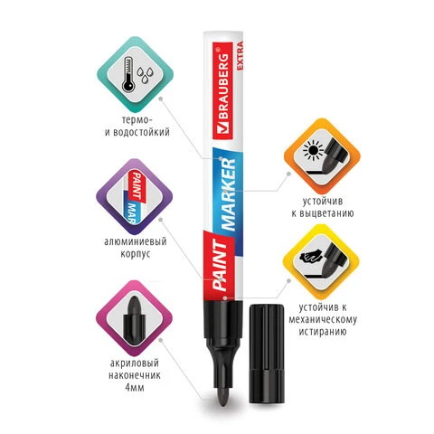 Маркер-краска лаковый EXTRA (paint marker) 4 мм, НАБОР 2 цвета, БЕЛЫЙ/ЧЕРНЫЙ,