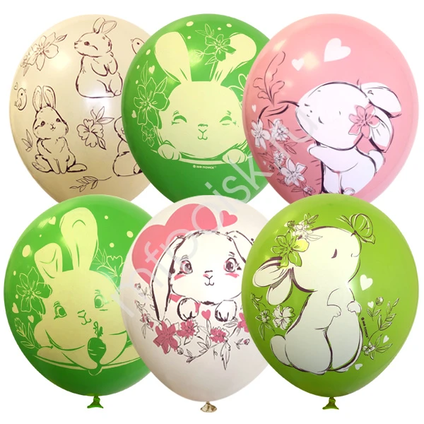 Набор шаров ассорти с рисунком Зайки 25 штук. MP 12"/30см