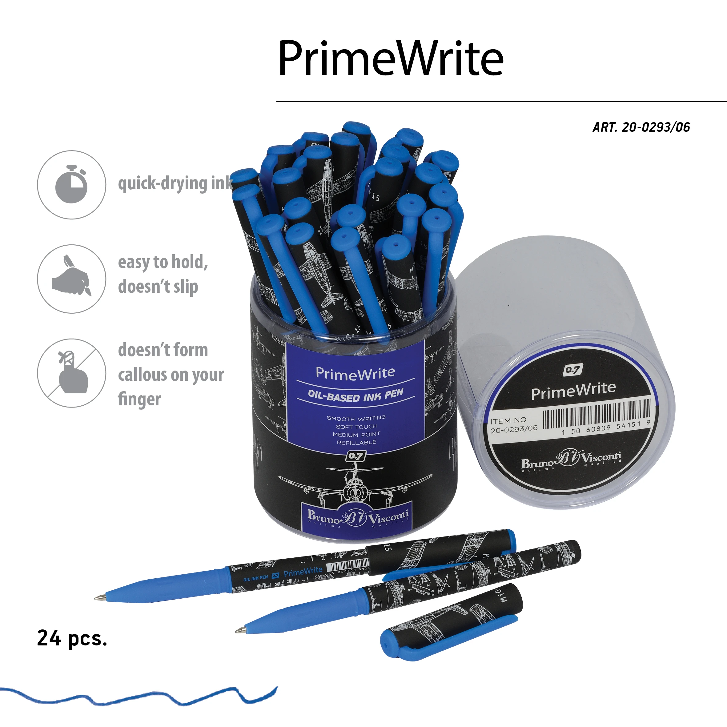 РУЧКА "PrimeWrite. Чертежи. Самолет" С ЧЕРНИЛАМИ НА МАСЛЯНОЙ ОСНОВЕ,