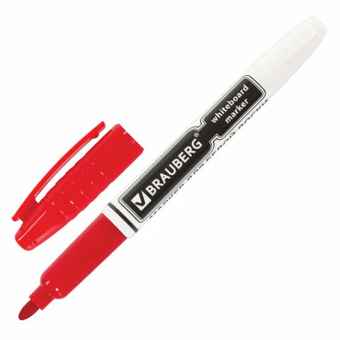 Маркер для доски BRAUBERG, КРАСНЫЙ, с клипом, эргономичный корпус, круглый