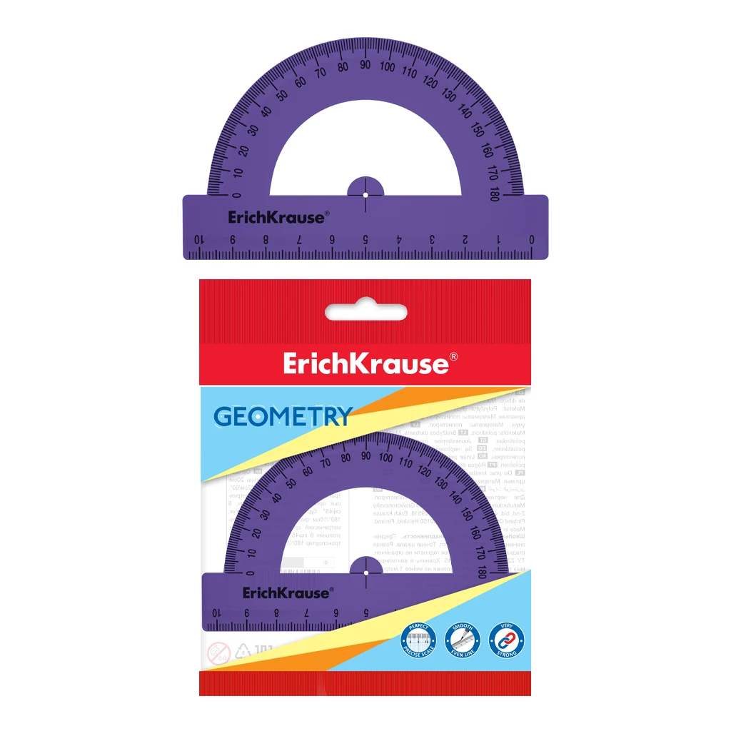 Транспортир пластиковый ErichKrause® Caribbean Sunset, 180°/10см, фиолетовый, во