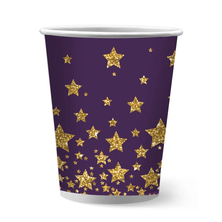 Набор бумажных стаканов Звезды на черном - 2, 6 штук*250 мл