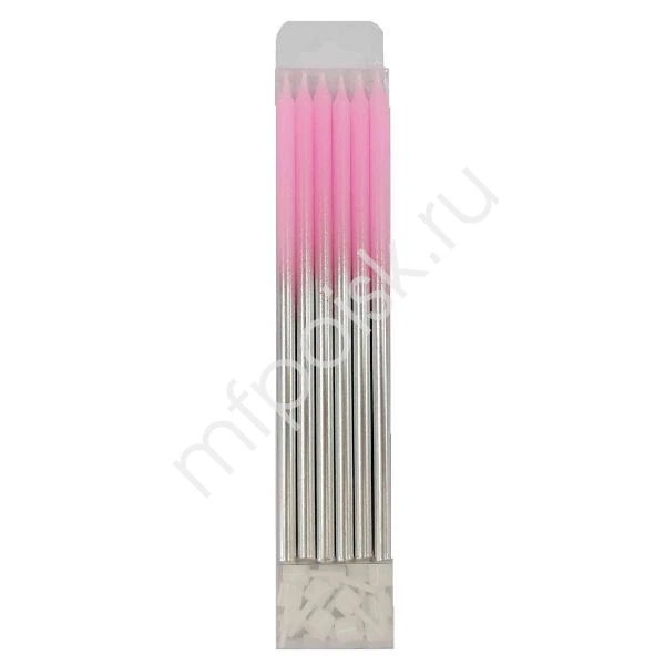 Свечи Металлик Pink & Silver 15см, с держателями, 12 штук