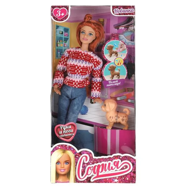 Кукла 29 см София, руки и ноги сгибаются, собака с пятнами, акс, кор КАРАПУЗ