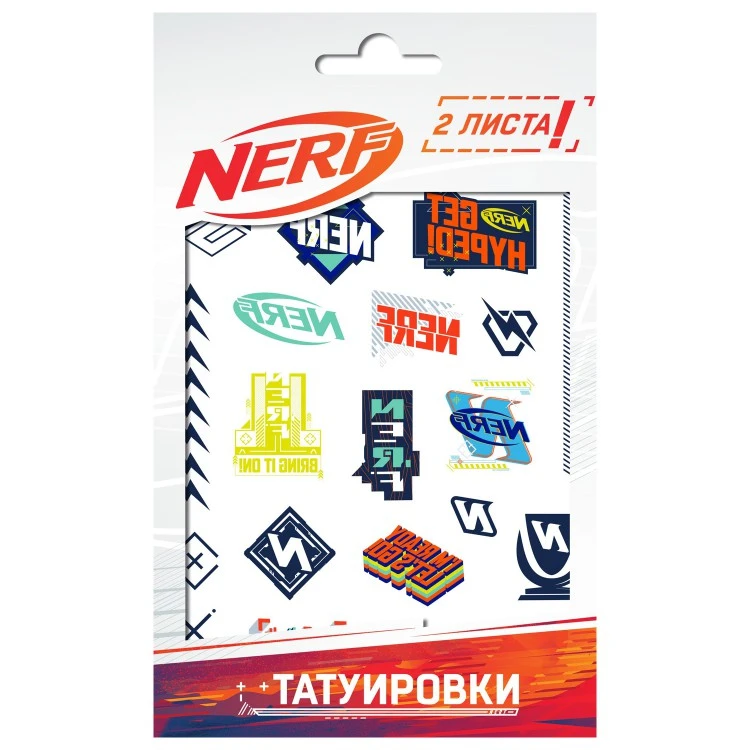 Наклейки-татуировки "NERF", 2 листа, дизайн1 Наклейки-татуировки "NERF", 2 листа, дизайн1