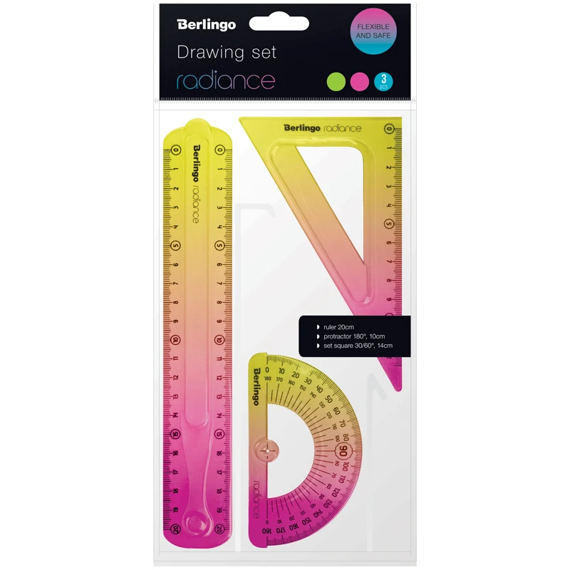 Набор чертежный средний Berlingo "Radiance" (треуг.14см, линейка 20см,