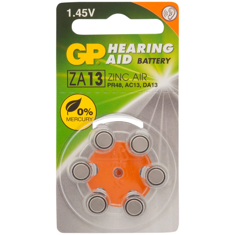 Батарейка GP ZA13 (PR48, AC13, AC13E, DA13, V13A) воздушно-цинковая, BC6 Батарейка GP ZA13 (PR48, AC13, AC13E, DA13, V13A) воздушно-цинковая, BC6