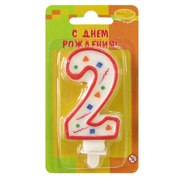 Свеча Цифра 2 Красное Конфетти 7см