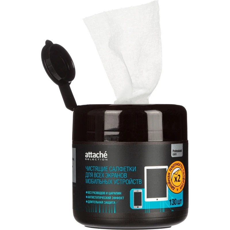 Салфетки Attache Selection в м.тубе для экранов моб. устр., пов/пл, 130 шт