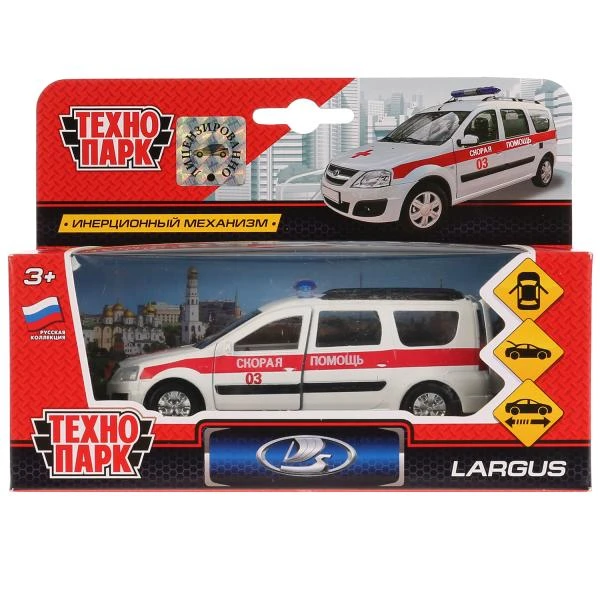 Машина металл LADA LARGUS СКОРАЯ, 12 см, двери, багаж., инерц., Технопарк