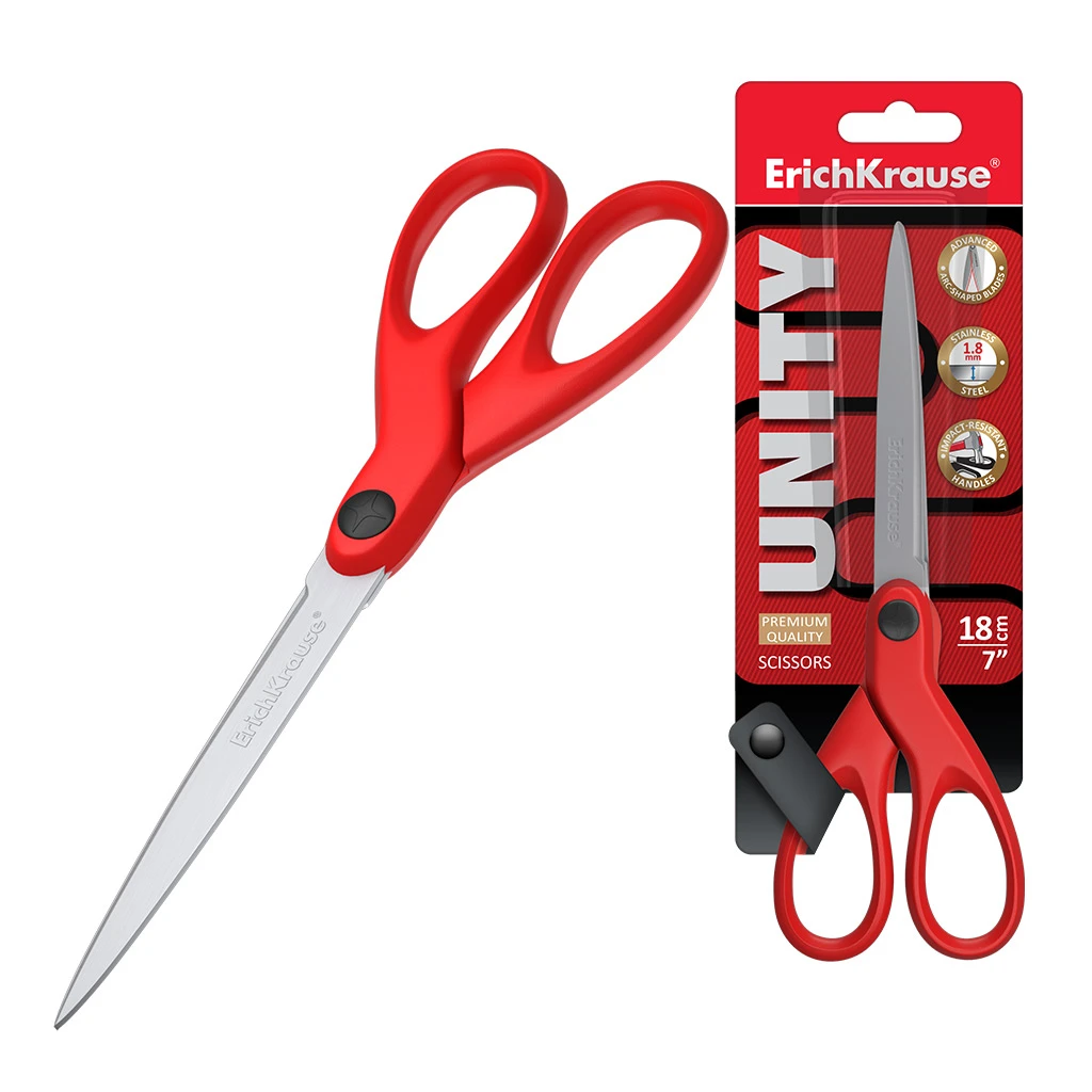 Ножницы Erich Krause Unity, 18см, красный (в блистере по 1 шт.) Ножницы Erich Krause Unity, 18см, красный (в блистере по 1 шт.)